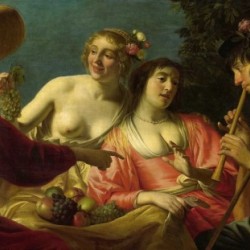 Flute playing shepherd and four nymphs